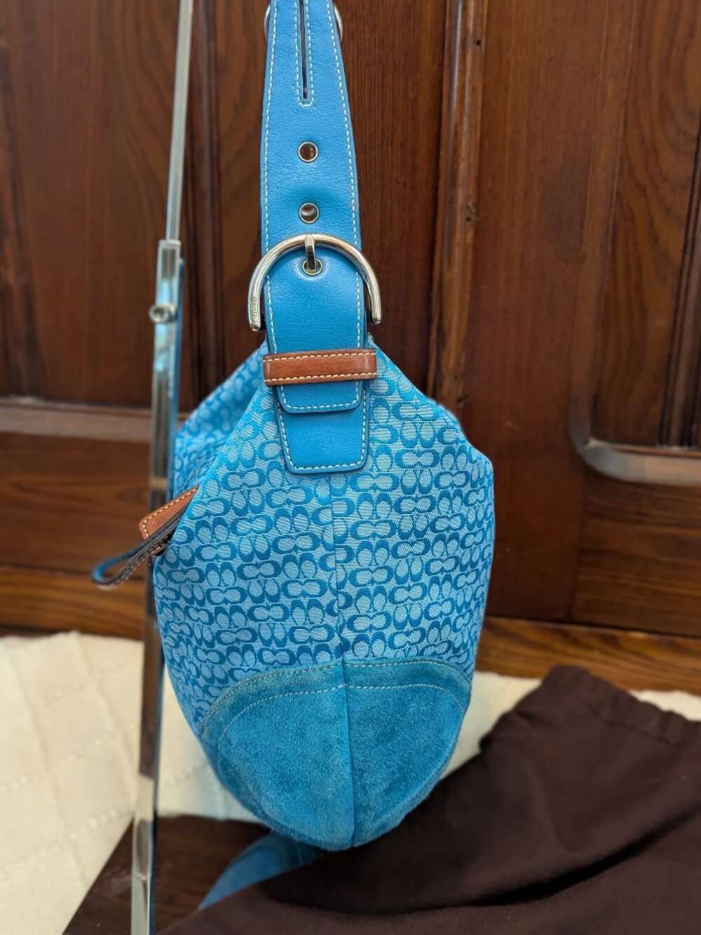 Coach Blue Signature Suede Hobo Bag #1461 - Picture 5 of 14